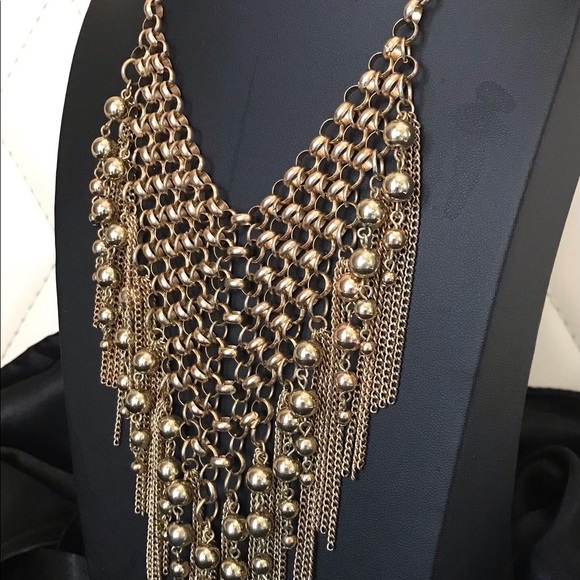 VTG statement Necklace fringed chain signed Crown Nine - Picture 9 of 9